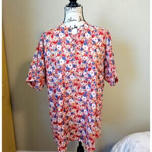 Men's floral shirt, band collar, lightweight cotton, size 44 (XL)